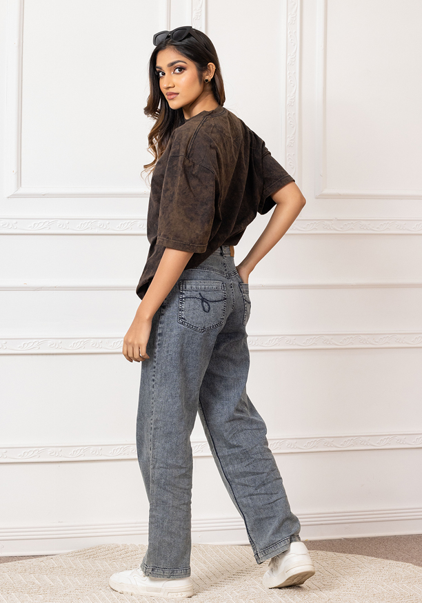 BROWN JADE ACID WASH BAGGY TEE